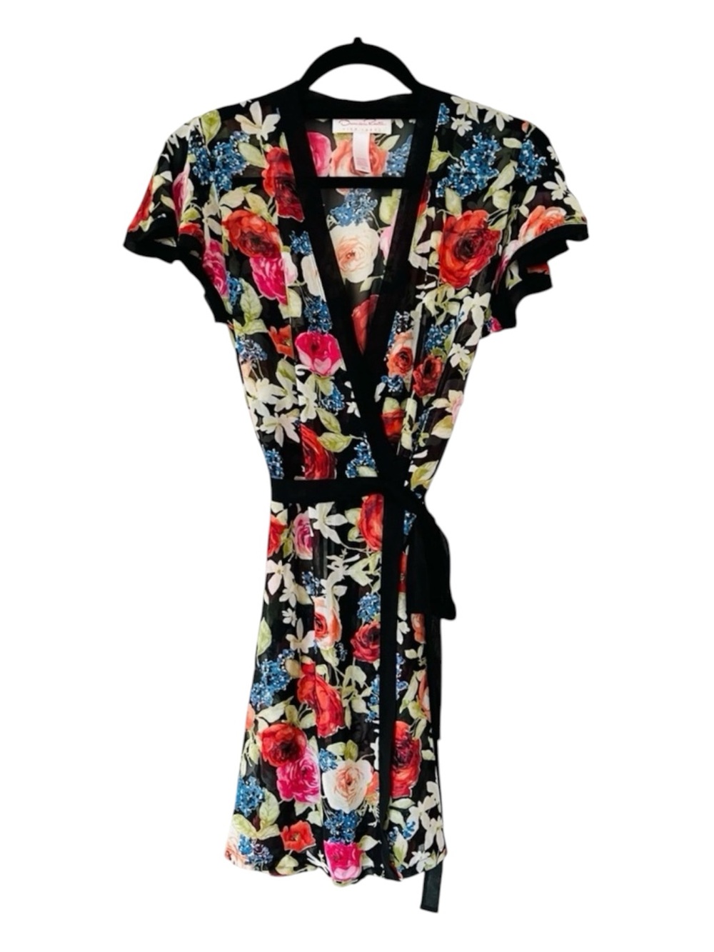 Oscar de la Renta Pink Label Floral Sheer Dress Robe Vintage